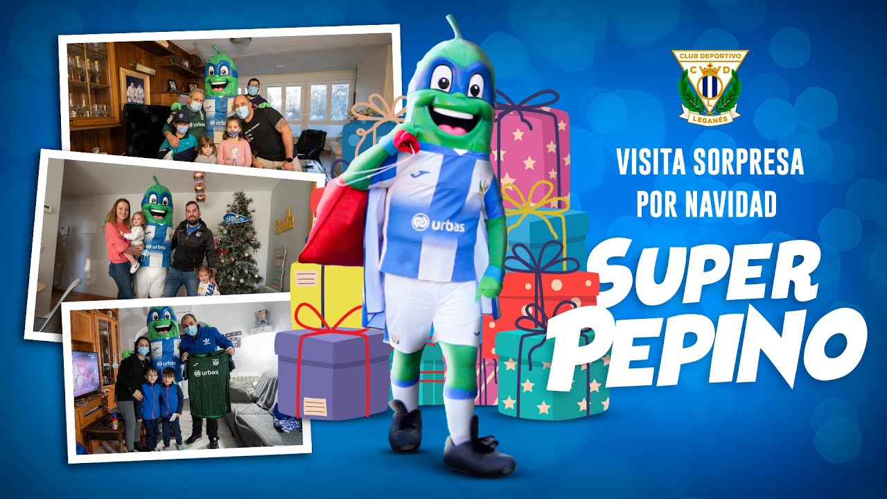 🥒 🎁 ¡SuperPepino VISITA POR SORPRESA a aficionados del C.D. Leganés por Navidad!